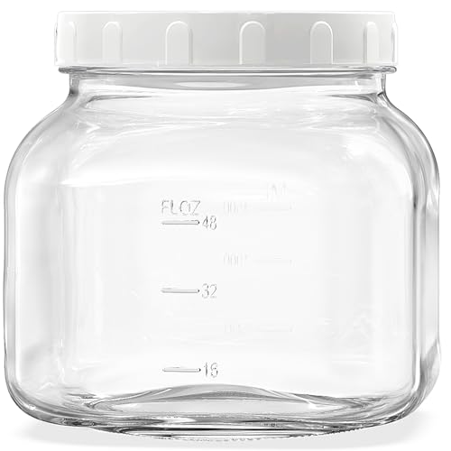 Folinstall 81 oz Large Glass Jar with Lid, Half Gallon Mason Jar Wide Mouth, Airtight Glass Storage Jars with 2 Scale Marks for Pickle, Kombucha, Sourdough, Flour, Sugar, Cookie Dishwasher Safe