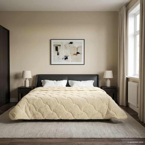 Manta de verano color crema, 200 x 240 cm, microfibra y forro polar, transpirable, ligero, para interiores con relleno de fibra, certificado Oeko-Tex, fácil de limpiar y duradero