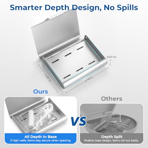 Oralphi Aluminum Retainer Case for Invisalign Aligners, Partial Mouth Guard Case Denture Retainer Container Case Holder with Vent Holes, Slim Orthodontic Aligner Case for Traveling-1 Pack