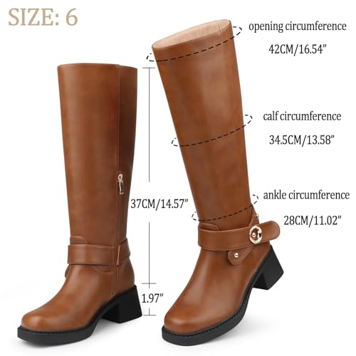 Image of Buckle Chunky Heel Knee High Boots Fall Winter Commute | chunky heel boots, knee high boots, sqaure toe boots