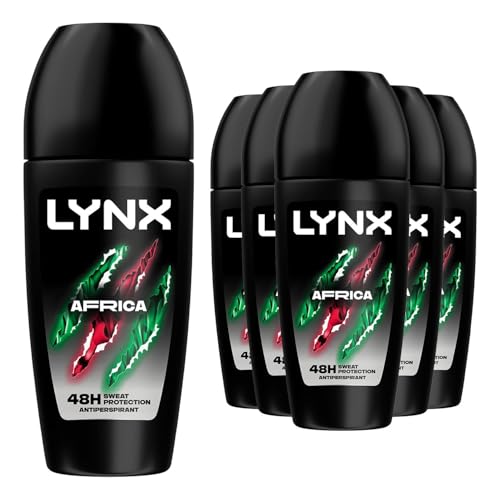 Lynx Africa Roll On 48 Hours Anti Sweat Faster Drying Anti-Perspirant with Long Lasting Sweat and Odour Protection Travel Size Deodorant for Men for All Skin Types, 50ml Pack of 6