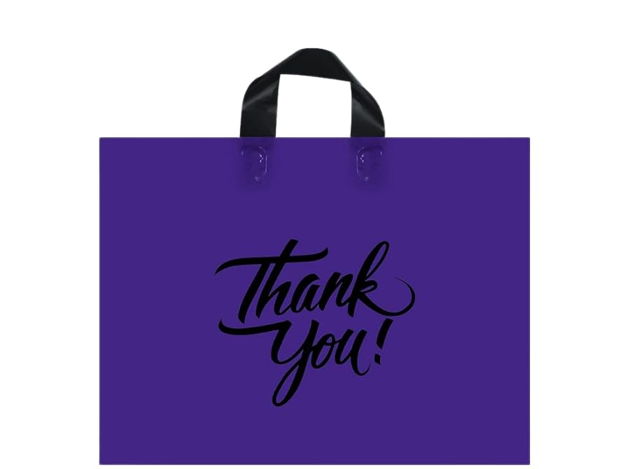 Infinite Pack Large Thank You Merchandise Bags w/Loop Handle, Glossy Boutique Bag, 3" Bottom Gusset & 3 Mil Thick