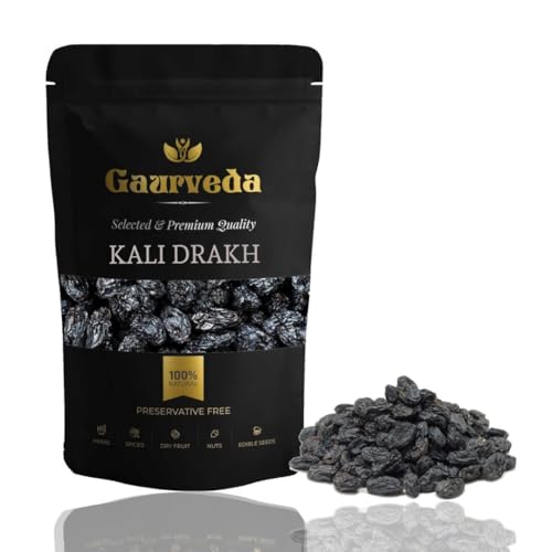 Image of GAURVEDA Kali Drakh (Black Raisins) -, Naturally Sweet, Energy Boosting, Healthy Snack, Rich in Antioxidants, Dry Fruit Treat | 100 Grams