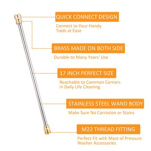 Pwaccs Pressure Washer Extension Wand, Universal Lance Extension For Power Washer, Stainless Steel Replacement Of Pressure Washing Extended Rod, M22 To 1/4 Inch Quick Connector #TOP1