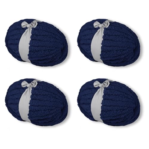 Navy Chunky Yarn Soft Thick Fluffy Jumbo Chenille Yarn for Luxurious Blankets, Throw, Home Decor - for Arm Knitting, Crochet & Knitting Projects (4-Pack/2.1 lb, 132yds) by INNDUN - Used condition - US$15.31