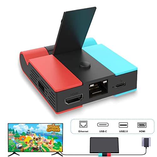 Station d'accueil pour NS Switch / OLED, Station de Charge Pliable avec Adaptateur LAN et HDMI avec USB 3.0 Compatible avec NS Switch / OLED Cover