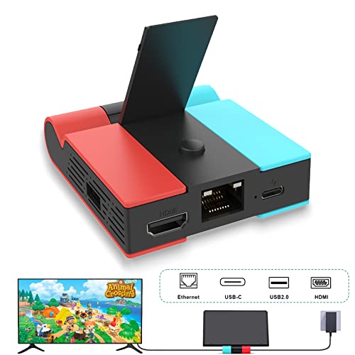 Cargador Switch Dock TV Plegable, Estación Base de Carga para la Consola Switch Acoplamiento Interruptor Type C Portátil con Adaptador 1080P HDMI y Puerto USB 3.0 LAN Ethernet