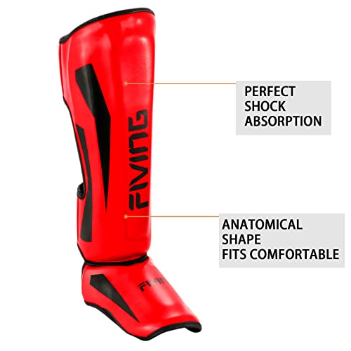 FIVING MMA Martial Arts Shin Guards – Padded, Adjustable Muay Thai Leg Guards with Instep Protection for Kickboxing/MMA Training and Sparring – Durable, Professional MMA Equipment (Red, Large) by FIVING - Image 3