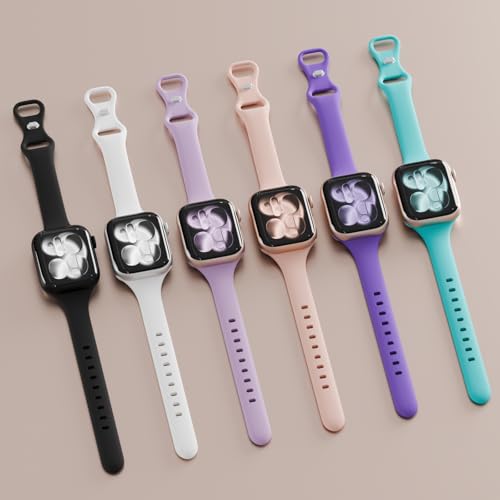 Image of 6 Pack Thin Slim Soft Silicone Bands Compatible with Apple Watch Women Men | 38mm 40mm 41mm 42mm 44mm 45mm 46mm 49mm, Waterproof Lightweight Strap for iWatch Series 11 /10 /9 /8 /7 /6 /5 /4 /3 /2 /1 SE Ultra