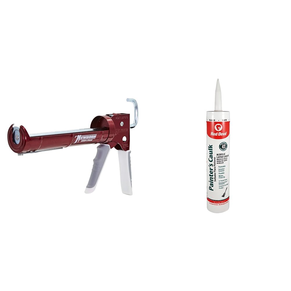 Newborn 930-GTD Hex Rod Cradle Caulking Gun Bundle with Red Devil 0746 10.1 oz Painters Caulk Cartridge, White