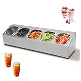 Pizza-Belagstation Edelstahl Behälter für Beläge und Gewürze mit Deckel und 5 Fächern für Restaurant, Hotel, Küche und Partys