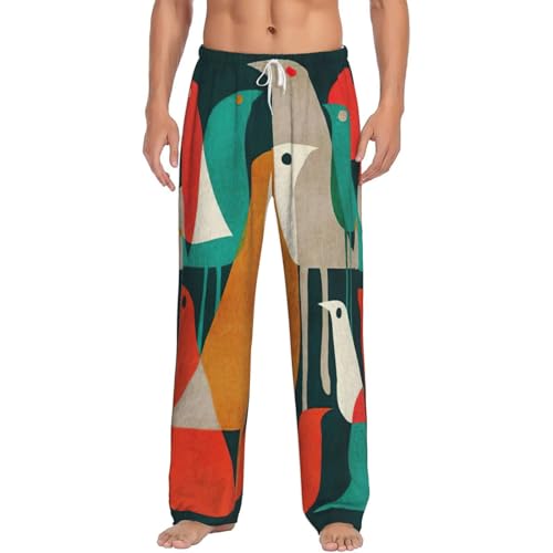 Pantalon de pyjama en polaire pour homme imprimé oiseaux avec poches