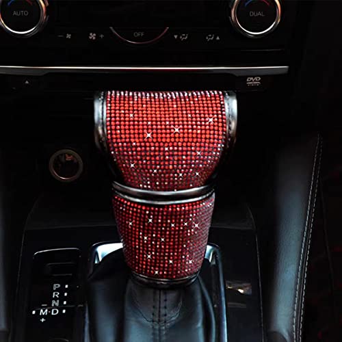 Zipelo Bling Car Gear Shift Knob Cover, Rhinestone Anti-Slip Comfortable Handbrake Cover, Diamond Set Shifter Cover For Women, Auto Interior Accessories Universal Fit Van Truck (Red) #TOP2