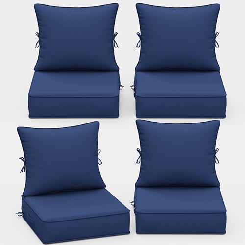 Outdoor Chair Cushions Set of 4, 24 x 24 x 5 Inch Deep Seat and Back Patio Cushions, Waterproof & Fade Resistant All-Weather Cushions for Outdoor Furniture, Couch with Removable & Washable Covers
