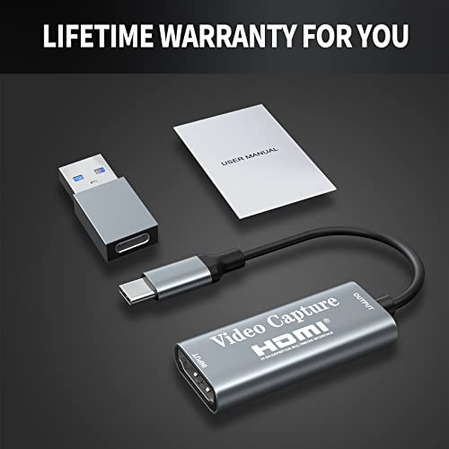 Papeaso Video Capture Card, Video Recording Card Wonderful 4K Hdmi To 1080P Usb C For Gaming Streaming Tv Recorder, For Windows Mac Os System With Usb C Adapter To Adjust Ps4, Switch, Xbox1 #TOP6