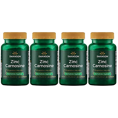 Swanson Zinc Carnosine (PepZin GI) - Natural Supplement Promoting Gastric Health & Digestive Support - Supports Microbial Balance in The Stomach - (60 Capsules) 4 Pack