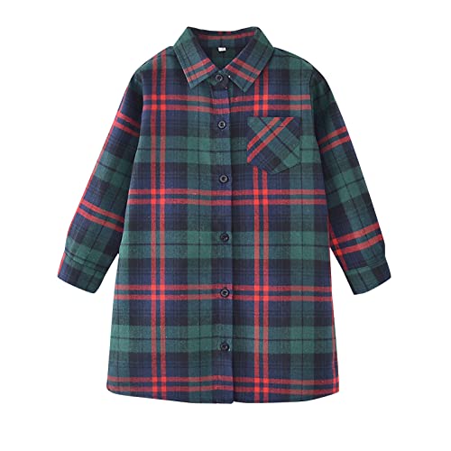 Girls' Casual Flannel Long Plaid Shirt Jacket Toddler Kids Button Down Pocketed Shirt Shacket Coats for Kids Winter