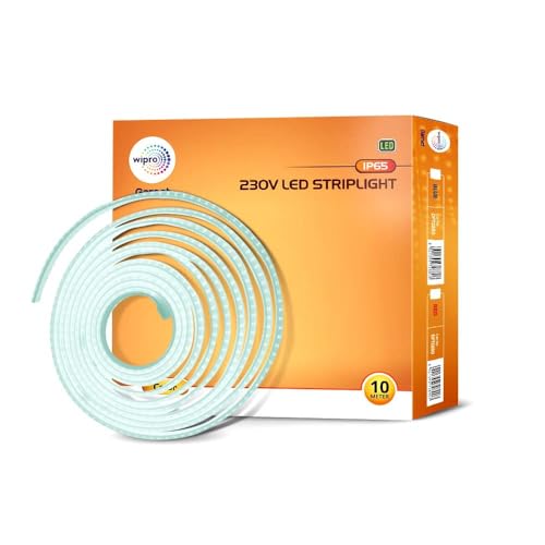 Image of wipro Garnet 5 Meters LED Strip Light| 120 LEDs /mtr | Cool Day White | IP65-Waterproof | Flexible Rope Light for Outdoor & Indoor Decoration |Strip for Balcony, False Ceiling|Pack of 4