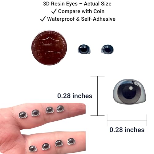 Image of 3D Resin Doll Eyes - 7mm Self-Adhesive Craft Eyes (24 pcs / 12 Pairs) - Realistic Cabochon Eyes for Amigurumi, Dolls, Polymer Clay, Cold Porcelain, Felt & DIY Crafts (Gray)