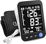 Blood Pressure Machine for Home Use, Automatic Blood Pressure Monitor with Extra Large Screen, Adjustable BP Cuff Arm Kits 2 * 999 Memories 4 Batteries Includes Charging Cord (Black)