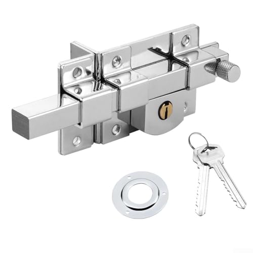 Linnkyfloa Cerradura mecánica exterior de estilo antiguo con diseño antirrobo para puertas de madera, puertas de hierro y vallas de jardín, acabado plateado (2008CR - izquierda)