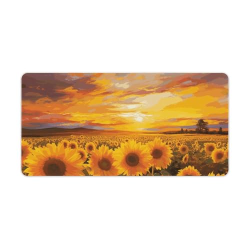 Tapis de souris de jeu grande taille champ de tournesol pour bureau