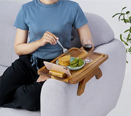 Sofa Armrest Tray, Arm Table Sofa Arm Tray Clip On Tray Table, Sofa Tray Table For Couch, Folding Snack Table With 360 Rotating Phone Bracket, Non-Slip/Flexible With Different Armrest Shapes And Width #TOP1