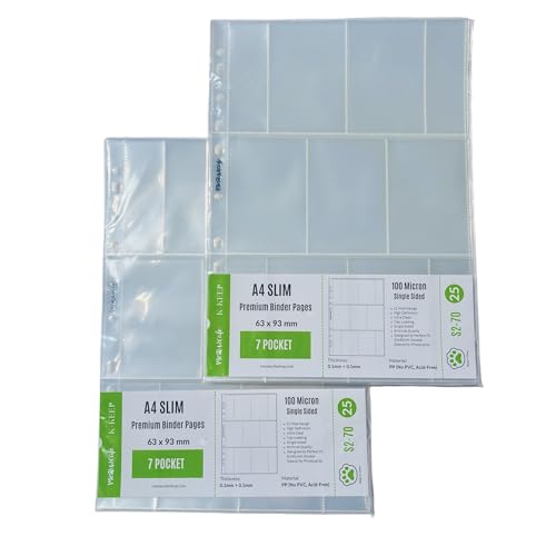 Meowcafe K-KEEP A4 Slim 7 Pocket Premium Kpop Photocard Binder Pages, 63x93mm Pocket Size, 11 Holes,...