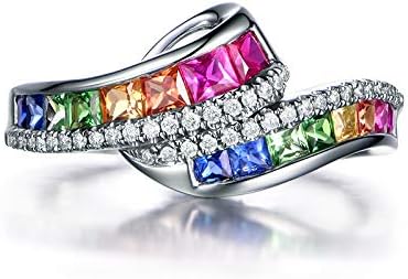 925 Sterling Silver Fashion Natural Jade Sapphire Ruby Multi Gemstone Shiny Ring Rainbow Gem CZ Eternal Engagement Wedding Ring Color Diamond Water Drop Zircon Ring Jewelry-Making-Patterns 9