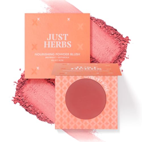 Just Herbs Nourishing Powder Blush Infused with Beetroot & Gotukola Highly Pigmented, Buildable Suitable for All Skin Tones – 3.5 g (Velvet Rose)