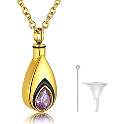 GOLDCHIC JEWELRY Urn Necklace For Ashes with Birthstone For Women, Teardrop Ash Necklaces Memorial Keepsake Jewelry