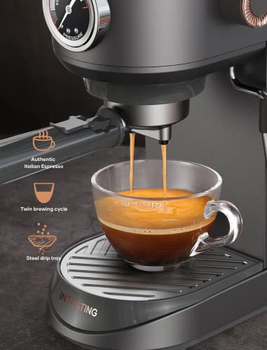 Intasting Espresso Machine, 15Bar Compact Coffee Maker, With Milk Steam Frother Wand, 30 Sec Heat-Up, With Retro Pressure Gauge, 34 Oz Removable Water Tank, For Cappuccino, Latte #TOP4