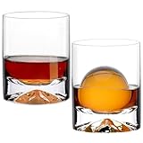 Hand Blown Crystal Whiskey Glasses Set of 2,12 oz Old Fashioned Cocktail Glasses,Lowball Rocks Glass,Unique Hexagonal Base for Bourbon,Scotch and Juice,Perfect for Oversized Ice Cubes