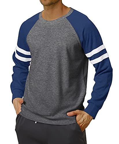Mens Fall Shirts Long Sleeve Color Block Crewneck Sweatshirt Blue Xl