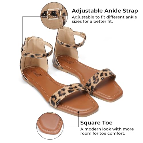 Image of katliu Women's Ankle Strap Flat Sandals One Band Dressy Sandals Square Open Toe Sandals for Summer with Back Zipper
