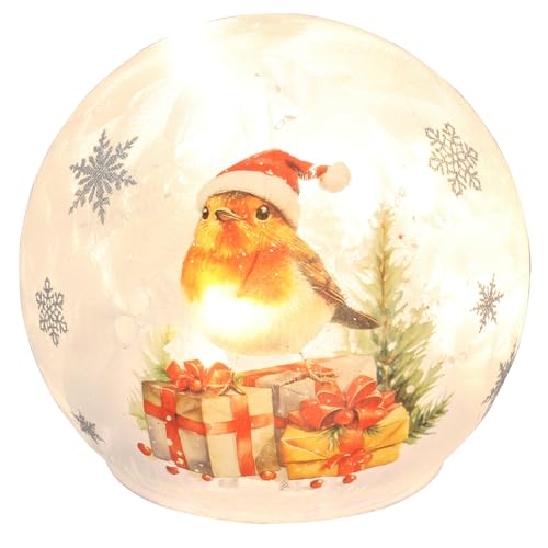 Image of Shudehill Giftware Frosty Christmas LED Robin Ball, Large, Light Up Festive Decoration