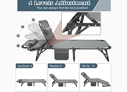Aboron Bed Frame 2Pack Folding Chaise Lounges 4-Gear Patio Chairs Adjustable Foldable Portable Beach Poolside Sunbathing Chaises #TOP2