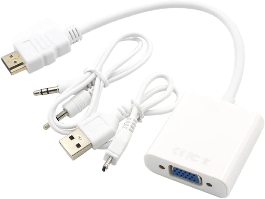 to Adapter with Audio Support Full Video Converter USB Powered for Computer Laptop Tablet and Play Compatible with Vga Displays White