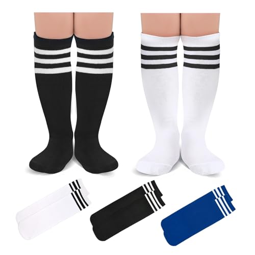 3 Pack Toddler Soccer Socks Kids Boys Soccer Socks Striped Baseball Softball Knee High Sock for Boys Girls