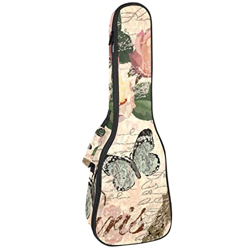 Housse ukulélé concert, soprano et ténor rembourrée 10mm motif Paris Tour Eiffel rose vintage
