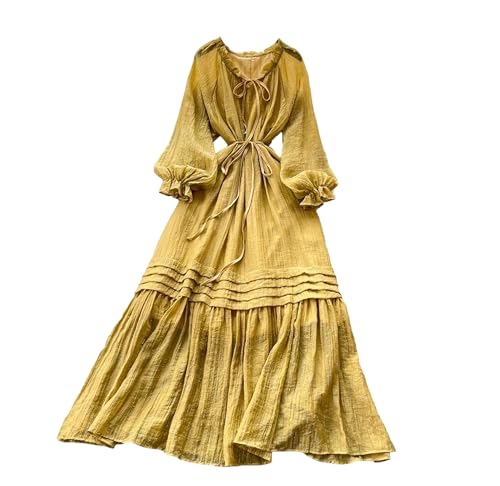 Women Spring Nail Bead Sequins Lantern Sleeves Dress Korean Straps
