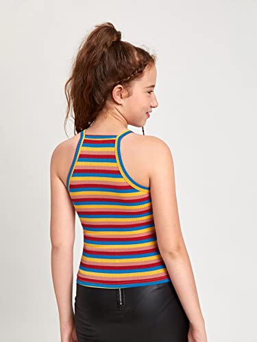 Milumia Girl's Casual Rainbow Striped Ribbed Knit Cami Halter Camisole Top Multicolor 8-9 Years #TOP3