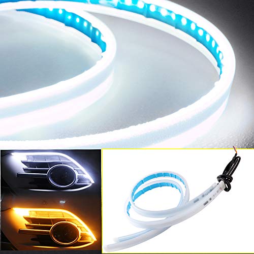 QasimLed 2-Pack 30cm Guide tube souple imperméable voiture séquentielle Flowing flexible Feux de jour Lumière blanche avec jaunissent Signal LED Strip Cars...