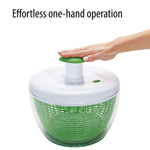 Farberware Easy to use pro Pump Spinner with Bowl, Colander and Built in draining System for Fresh, Crisp, Clean Salad and Produce, Large 6.6 Quart, Green