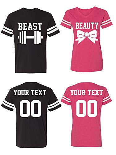 Old Beast Beauty Custom Matching Couple Cotton Jerseys (Men Black_ Women Hot Pink)