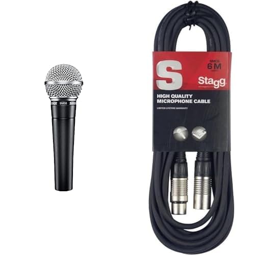 Shure SM58-LC Cardioid Dynamic Vocal Microphone,Black & Stagg 6m XLR to XLR Plug Microphone Cable
