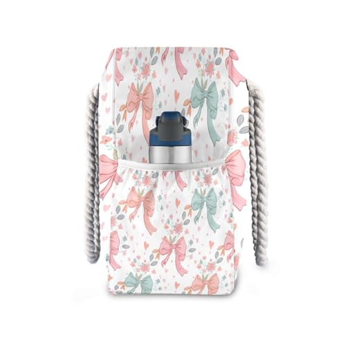 Cute Bow Tie Beach Tote Bag for Women Large Pool Bags Carry On Bag With Wet Compartment for Beach Travel with Pocket Zipper Outdoor Tote Bag3