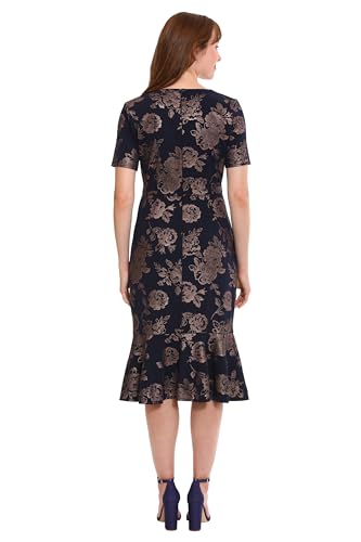 Image of London Times Women's V-Neck Dress - Flounce Hem, Twist Waist, Elegant Office & Event Wear