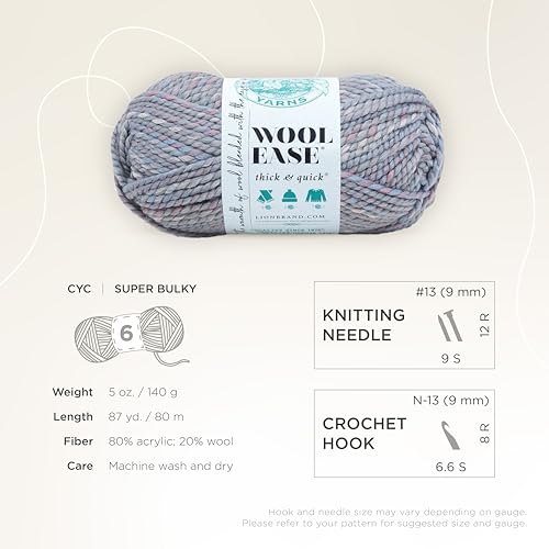 Image of Lion Brand Yarn Lion Brand Wool-Ease Thick & Quick Yarn, Storm Front Pack of 3 | Super Bulky Wool Acrylic Blend Fiber for Soft Hats, Sweaters, Chunky Blankets, Yarn for Crochet, Knitting, Crafts, Weaving