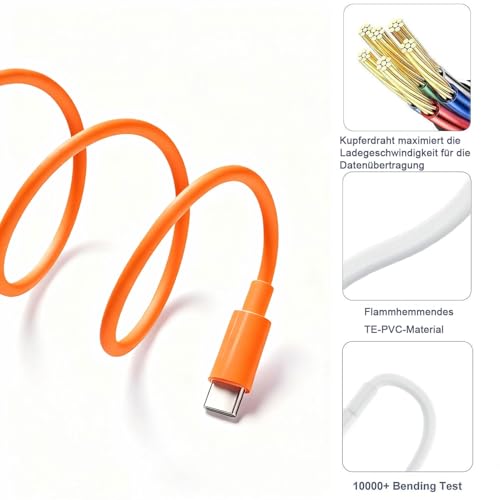 Orange IPhone 17/16/15 Carplay Ladekabel kabel, USB A auf USB C Kabel für iPhone 17 16 15 Pro Max, Plus,16E,17e, 17Air, AirPods Pro 3rd/2nd Gen/AirPods 4/Max 2/IPad Type-C Auto Ladekabel Datenkabel 1m